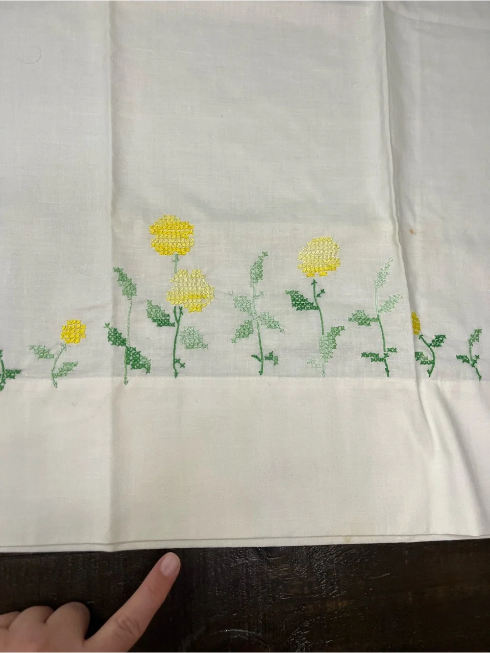 Set of Vintage Embroidered Yellow Floral Cotton pillowcase White and 42x36
